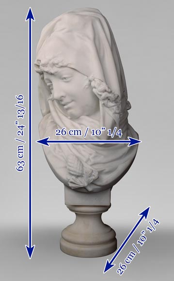 Albert-Ernest CARRIER-BELLEUSE (1824 - 1887) « Allegory of Winter » bust in Carrara marble Albert-Ernest CARRIER-BELLEUSE (1824 - 1887) « Allegory of Winter » bust in Carrara marble-6