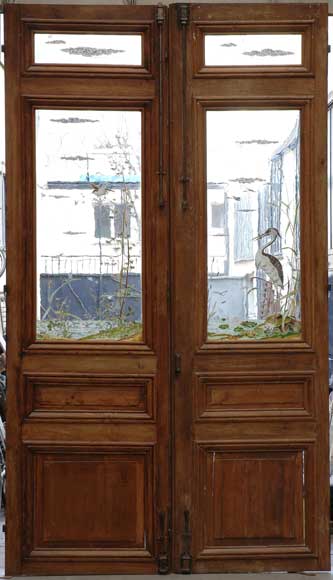 Stained glass window with grey heron Stained glass window with grey heron-0