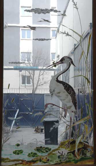 Stained glass window with grey heron Stained glass window with grey heron-2