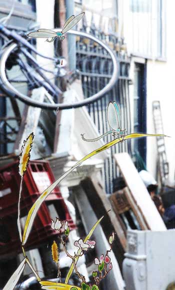 Stained glass window with grey heron Stained glass window with grey heron-4