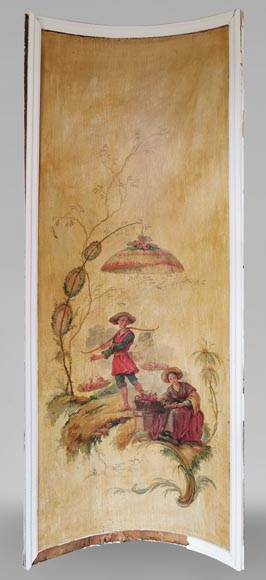 Series of three curved and painted panels with Chinoiseries decoration Series of three curved and painted panels with Chinoiseries decoration-1