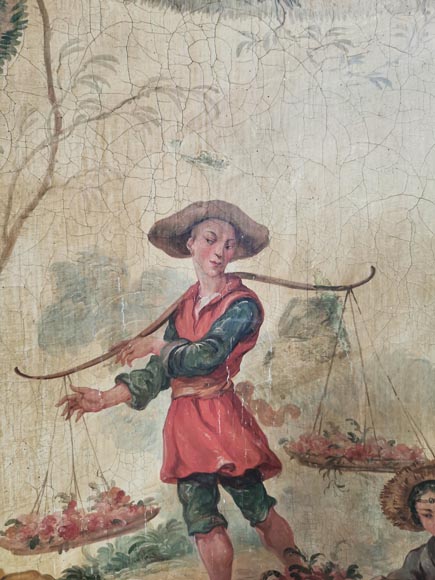 Series of three curved and painted panels with Chinoiseries decoration Series of three curved and painted panels with Chinoiseries decoration-4