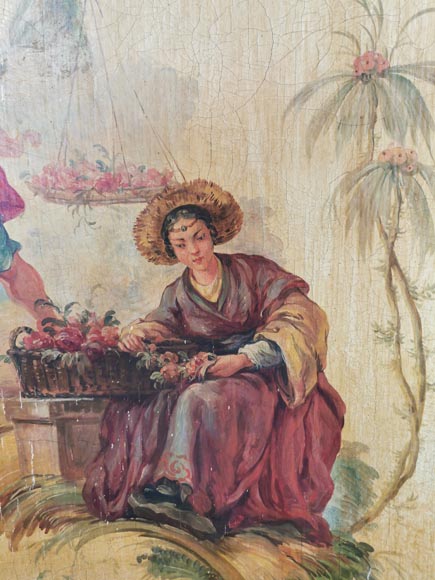 Series of three curved and painted panels with Chinoiseries decoration Series of three curved and painted panels with Chinoiseries decoration-5