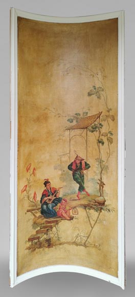 Series of three curved and painted panels with Chinoiseries decoration Series of three curved and painted panels with Chinoiseries decoration-7