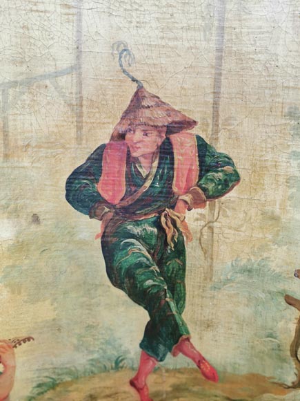 Series of three curved and painted panels with Chinoiseries decoration Series of three curved and painted panels with Chinoiseries decoration-10