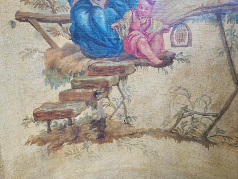 Series of three curved and painted panels with Chinoiseries decoration Series of three curved and painted panels with Chinoiseries decoration-12