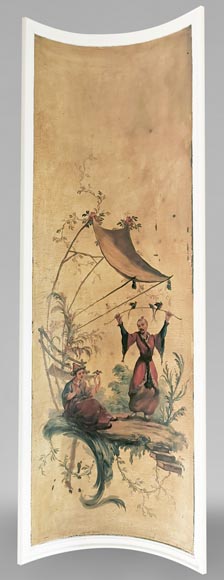 Series of three curved and painted panels with Chinoiseries decoration Series of three curved and painted panels with Chinoiseries decoration-13