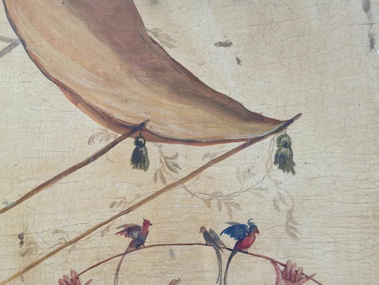Series of three curved and painted panels with Chinoiseries decoration Series of three curved and painted panels with Chinoiseries decoration-15