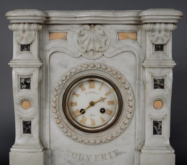 Set clock in Carrara marble taking the shape of a mantel Set clock in Carrara marble taking the shape of a mantel-1