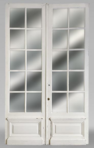 Double door in wood painted in white with mirror Double door in wood painted in white with mirror-0