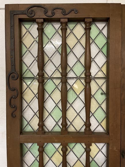 Double door in oak and stained glass, 20th century Double door in oak and stained glass, 20th century-2