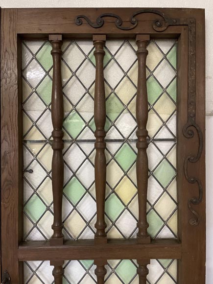 Double door in oak and stained glass, 20th century Double door in oak and stained glass, 20th century-3