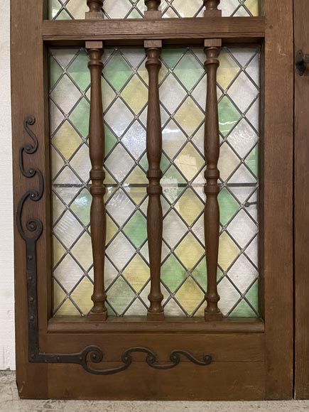 Double door in oak and stained glass, 20th century Double door in oak and stained glass, 20th century-4