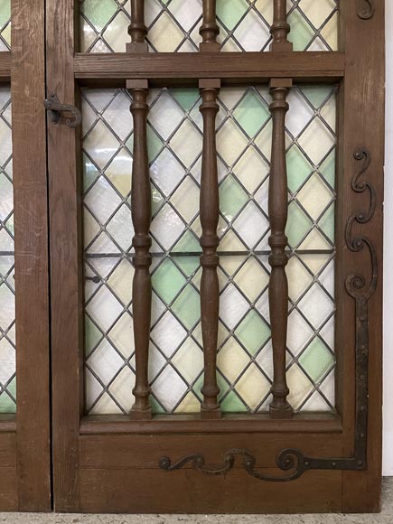 Double door in oak and stained glass, 20th century Double door in oak and stained glass, 20th century-5