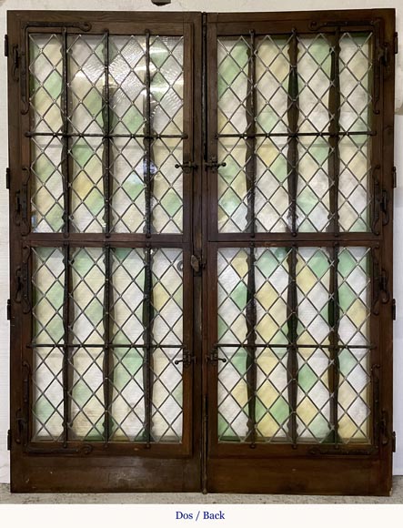 Double door in oak and stained glass, 20th century Double door in oak and stained glass, 20th century-9