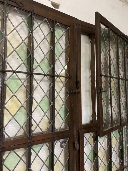 Double door in oak and stained glass, 20th century Double door in oak and stained glass, 20th century-12