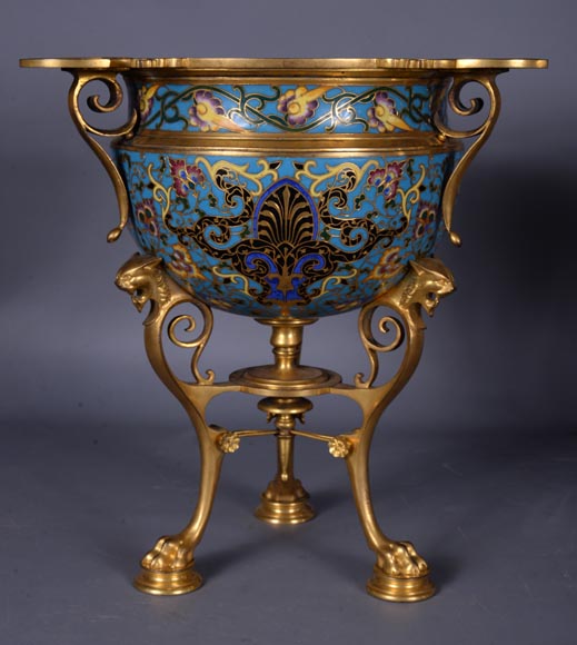 Louis - Constant SEVIN & Ferdinand BARBEDIENNE - Beautiful pair of ornament vases in bronze and  cloisonne enamel, circa 1862 Louis - Constant SEVIN & Ferdinand BARBEDIENNE - Beautiful pair of ornament vases in bronze and  cloisonne enamel, circa 1862-4