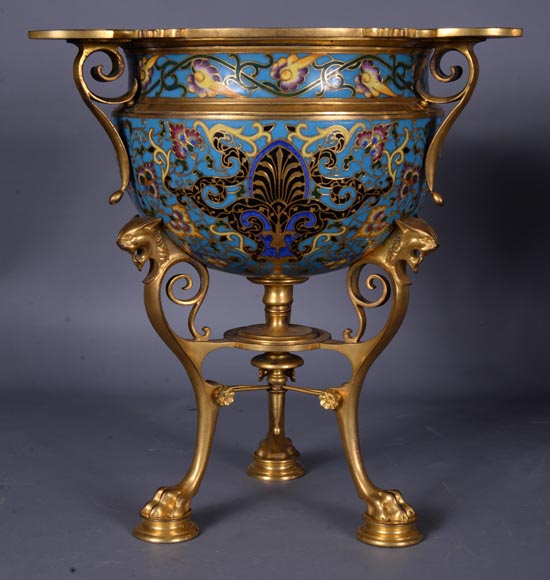 Louis - Constant SEVIN & Ferdinand BARBEDIENNE - Beautiful pair of ornament vases in bronze and  cloisonne enamel, circa 1862 Louis - Constant SEVIN & Ferdinand BARBEDIENNE - Beautiful pair of ornament vases in bronze and  cloisonne enamel, circa 1862-5