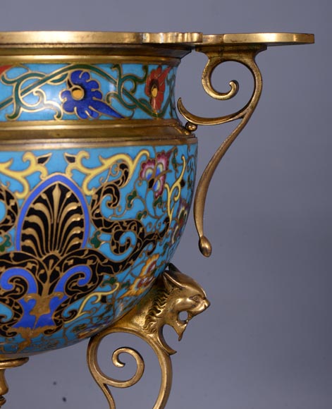 Louis - Constant SEVIN & Ferdinand BARBEDIENNE - Beautiful pair of ornament vases in bronze and  cloisonne enamel, circa 1862 Louis - Constant SEVIN & Ferdinand BARBEDIENNE - Beautiful pair of ornament vases in bronze and  cloisonne enamel, circa 1862-8