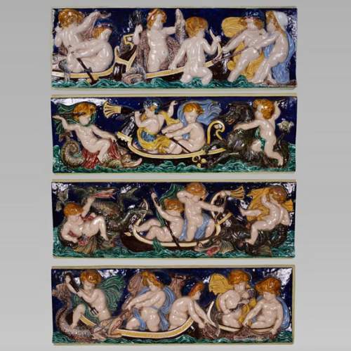 Series of four earthenware bas-reliefs,