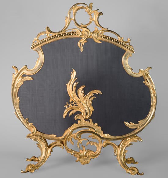 Louis XV style gilded bronze firescreen with plant decoration Louis XV style gilded bronze firescreen with plant decoration-0