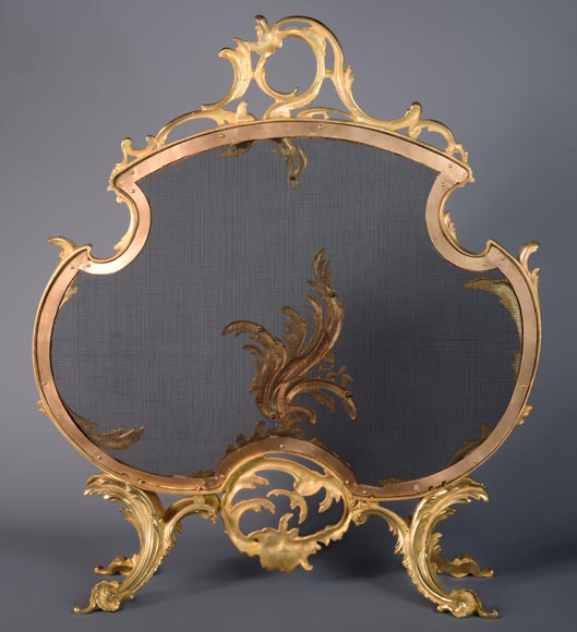 Louis XV style gilded bronze firescreen with plant decoration Louis XV style gilded bronze firescreen with plant decoration-8