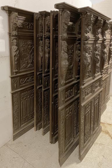 Elements of paneled room foundations in oak in Neo-Renaissance style Elements of paneled room foundations in oak in Neo-Renaissance style-8