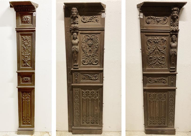 Elements of paneled room foundations in oak in Neo-Renaissance style Elements of paneled room foundations in oak in Neo-Renaissance style-12