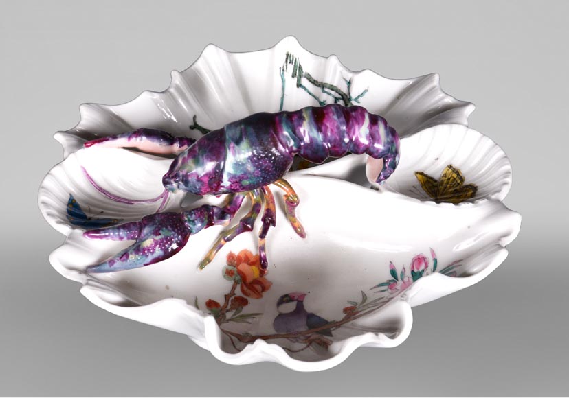 ESCALIER DE CRISTAL, Porcelain Serving Dish Decorated with a Crayfish, circa 1880 ESCALIER DE CRISTAL, Porcelain Serving Dish Decorated with a Crayfish, circa 1880-1