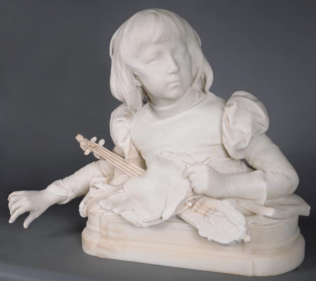René ROZET « Young musician with a mandolin », statuary marble sculpture, late 19th century René ROZET « Young musician with a mandolin », statuary marble sculpture, late 19th century-1
