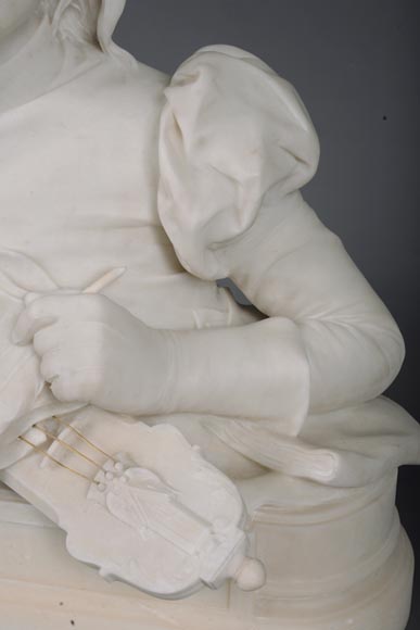 René ROZET « Young musician with a mandolin », statuary marble sculpture, late 19th century René ROZET « Young musician with a mandolin », statuary marble sculpture, late 19th century-8