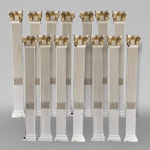 Series of Ionic pilasters in sculpted and painted wood