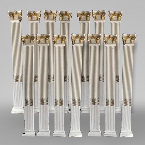 Series of Ionic pilasters in sculpted and painted wood Series of Ionic pilasters in sculpted and painted wood-0
