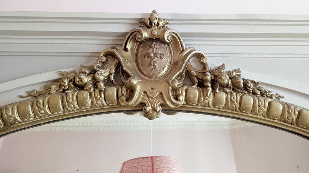 Regence style trumeau with a flowered cartouche  Regence style trumeau with a flowered cartouche -1