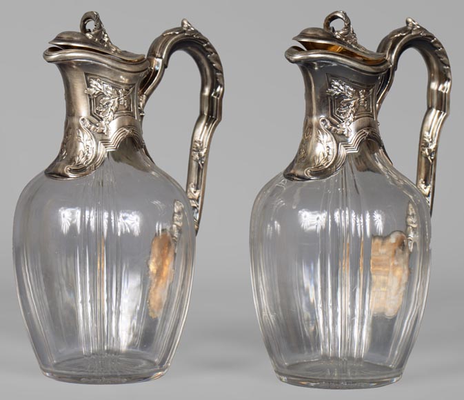 Beautiful pair of crystal and silver ewers Beautiful pair of crystal and silver ewers-0