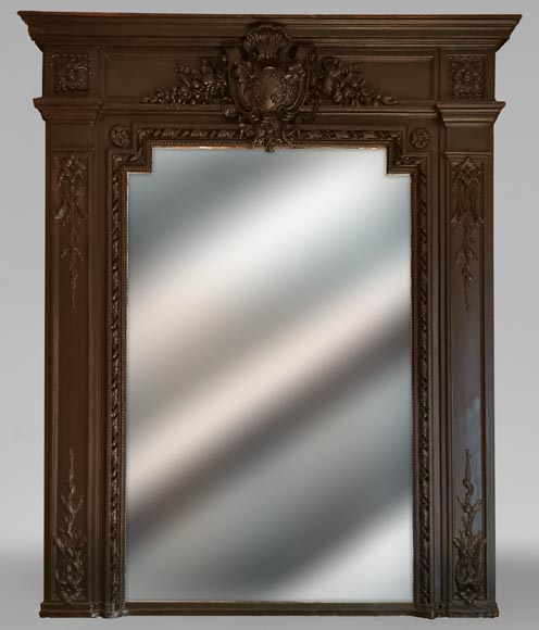 Napoleon III style trumeau with a cartouche in wood and stucco painted in brown Napoleon III style trumeau with a cartouche in wood and stucco painted in brown-0