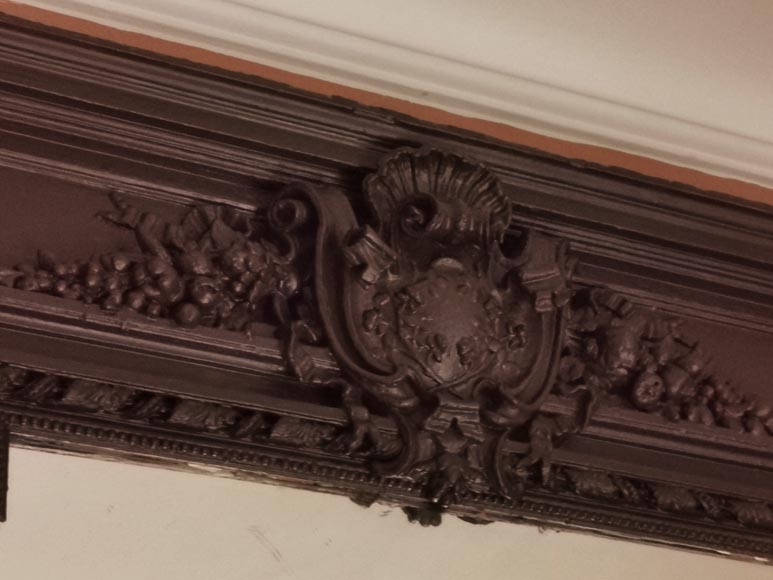 Napoleon III style trumeau with a cartouche in wood and stucco painted in brown Napoleon III style trumeau with a cartouche in wood and stucco painted in brown-2