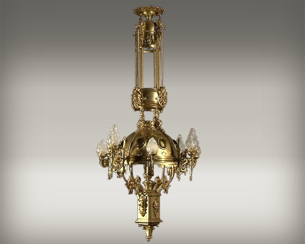 Bronze gilded suspension with glass gemstones. Napoleon III period. Bronze gilded suspension with glass gemstones. Napoleon III period.-0