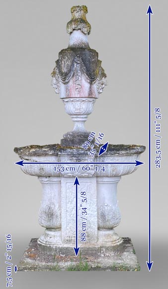 Regence style garden fountain with double basin in stone Regence style garden fountain with double basin in stone-8