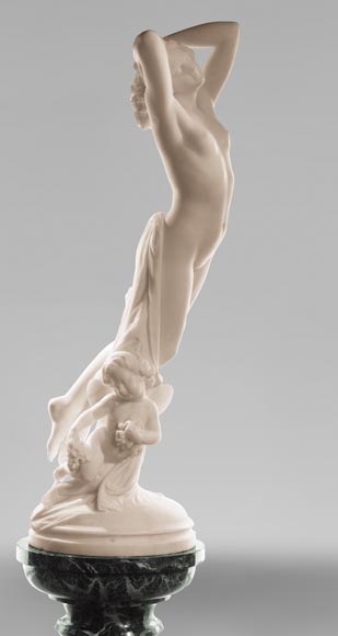 One Hour of the Night, marble sculpture signed J. Pollet with its column One Hour of the Night, marble sculpture signed J. Pollet with its column-0