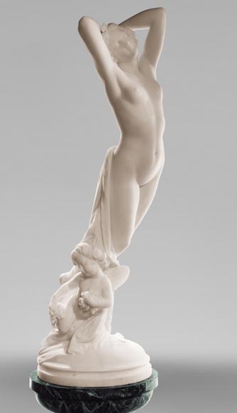 One Hour of the Night, marble sculpture signed J. Pollet with its column One Hour of the Night, marble sculpture signed J. Pollet with its column-3