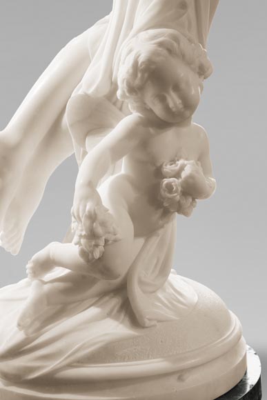 One Hour of the Night, marble sculpture signed J. Pollet with its column One Hour of the Night, marble sculpture signed J. Pollet with its column-5