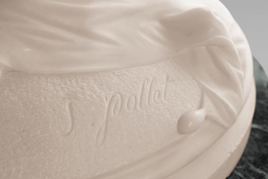 One Hour of the Night, marble sculpture signed J. Pollet with its column One Hour of the Night, marble sculpture signed J. Pollet with its column-13