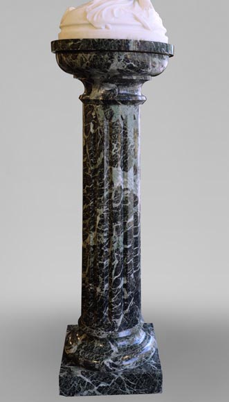 One Hour of the Night, marble sculpture signed J. Pollet with its column One Hour of the Night, marble sculpture signed J. Pollet with its column-14