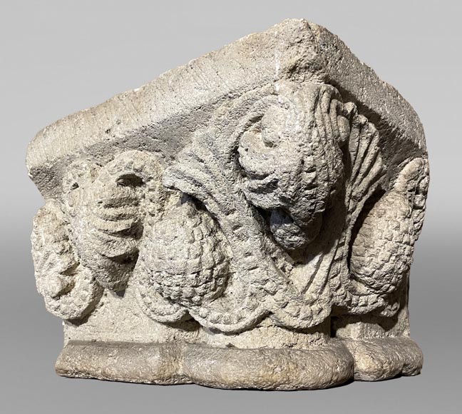 Medieval Stone Capital with Pinecone Decor, 12th Century Medieval Stone Capital with Pinecone Decor, 12th Century-1