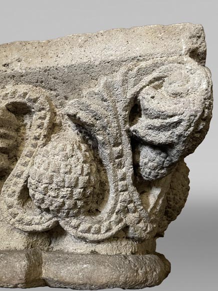 Medieval Stone Capital with Pinecone Decor, 12th Century Medieval Stone Capital with Pinecone Decor, 12th Century-2