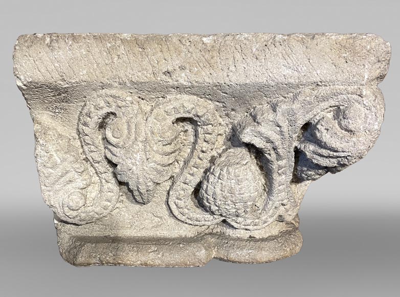 Medieval Stone Capital with Pinecone Decor, 12th Century Medieval Stone Capital with Pinecone Decor, 12th Century-5