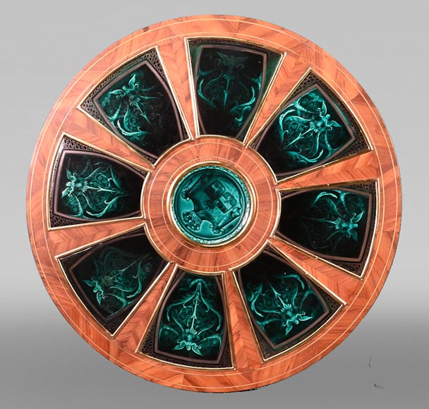 A pedestal table with a very rare enamel decoration from the Rubelles faience factory A pedestal table with a very rare enamel decoration from the Rubelles faience factory-1