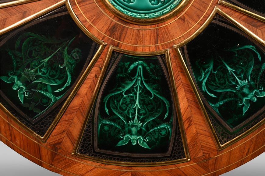 A pedestal table with a very rare enamel decoration from the Rubelles faience factory A pedestal table with a very rare enamel decoration from the Rubelles faience factory-4