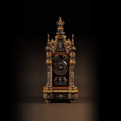 Paul SOYER, Bronze, Gilded Bronze and Enameled Clock, circa 1860